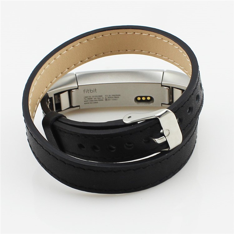 Genuine Leather Double Tour Bracelet Watch Strap for Fitbit Alta - Black-1