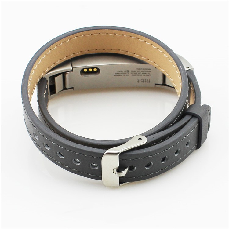 Genuine Leather Double Tour Watch Band for Fitbit Alta - Grey-1