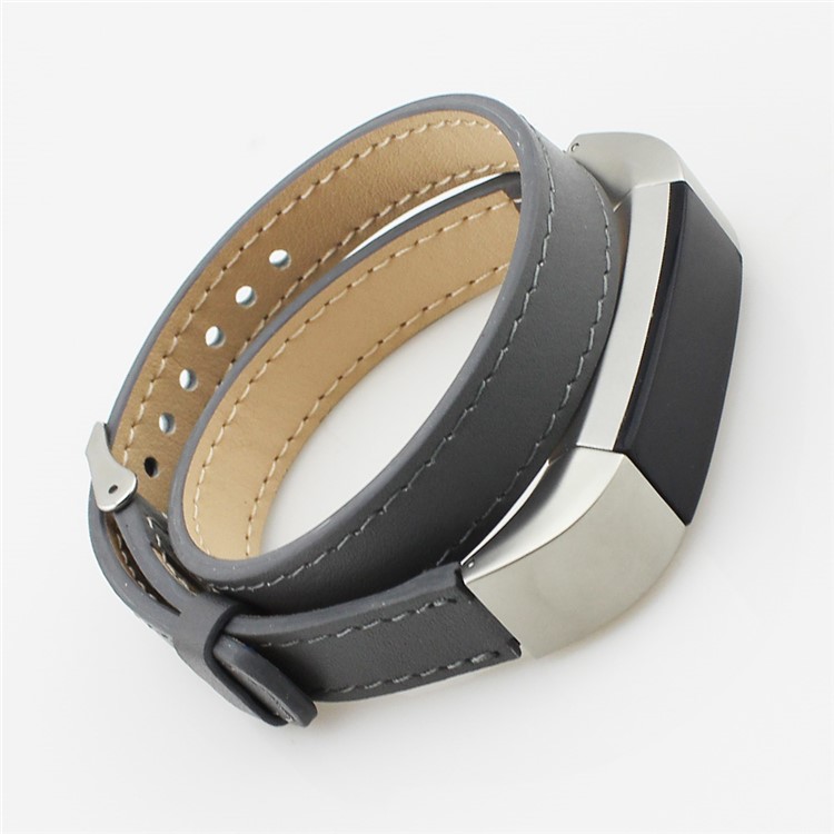 Genuine Leather Double Tour Watch Band for Fitbit Alta - Grey-2