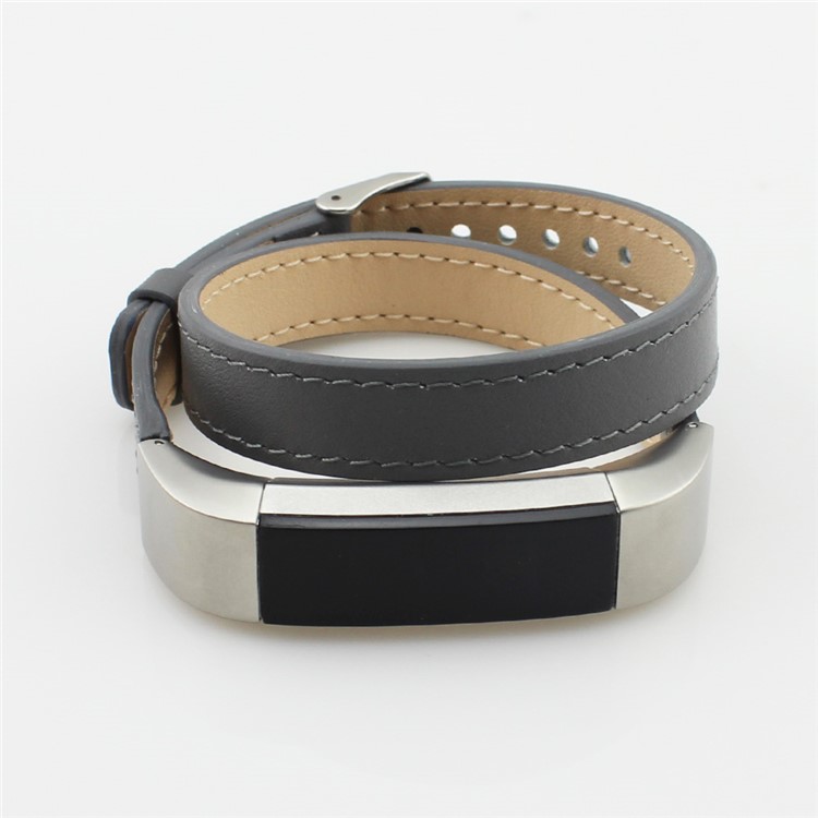 Genuine Leather Double Tour Watch Band for Fitbit Alta - Grey-3