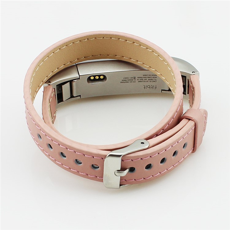 Genuine Leather Double Tour Watch Wrist Strap for Fitbit Alta - Pink-1
