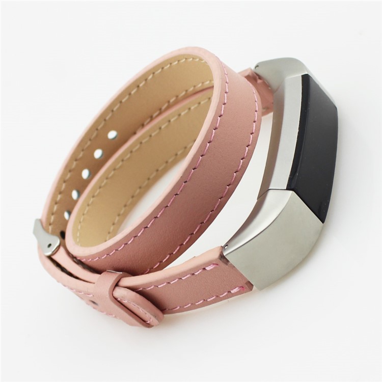 Genuine Leather Double Tour Watch Wrist Strap for Fitbit Alta - Pink-2