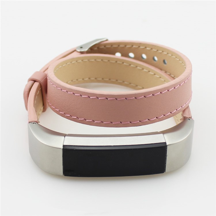 Genuine Leather Double Tour Watch Wrist Strap for Fitbit Alta - Pink-3