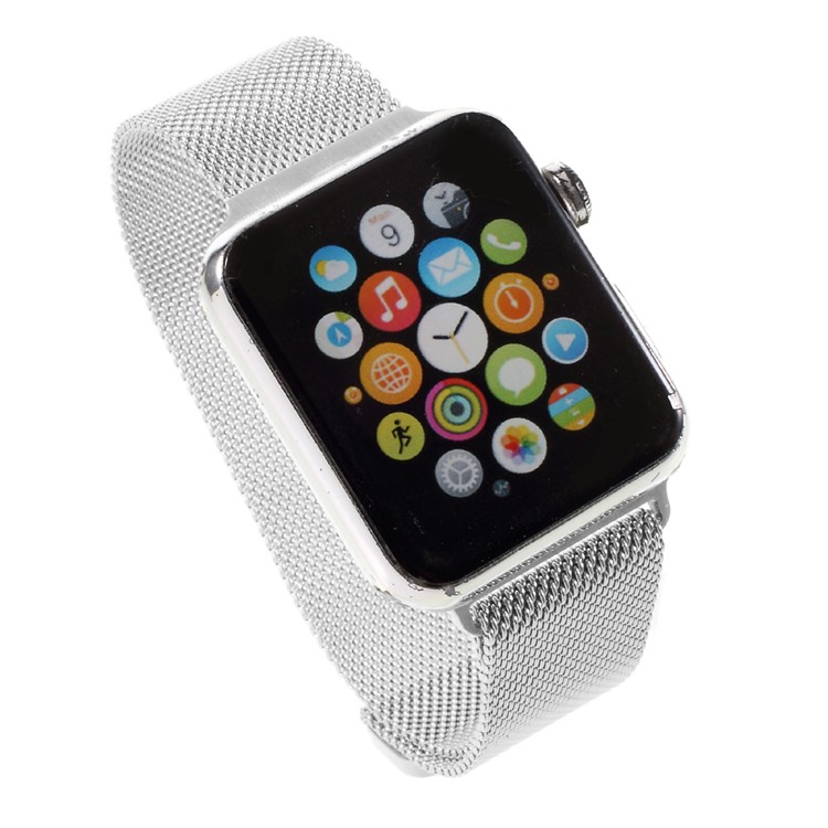 COTEETCI Fully Magnetic Closure Clasp Mesh Loop Milanese Stainless Steel Watch Band for Apple Watch Series 3 / 2 / 1 42mm - Silver Color-9