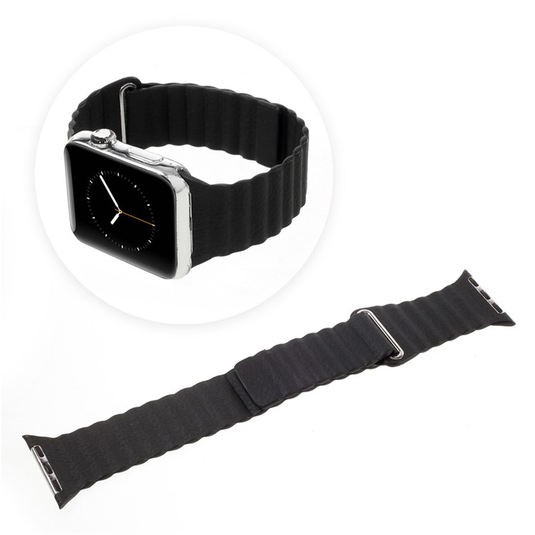 Magnetic Loop PU Leather Watchband for Apple Watch Series 3 Series 1 Series 2 38mm - Black-1