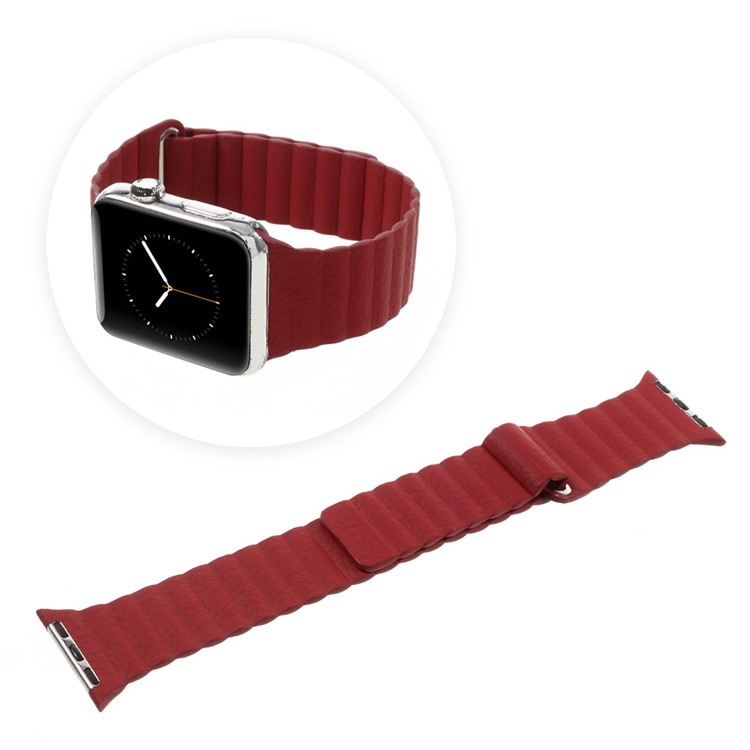 Magnetic Loop PU Leather Replacement Watchband for Apple Watch Series 3 Series 1 Series 2 38mm - Red-1