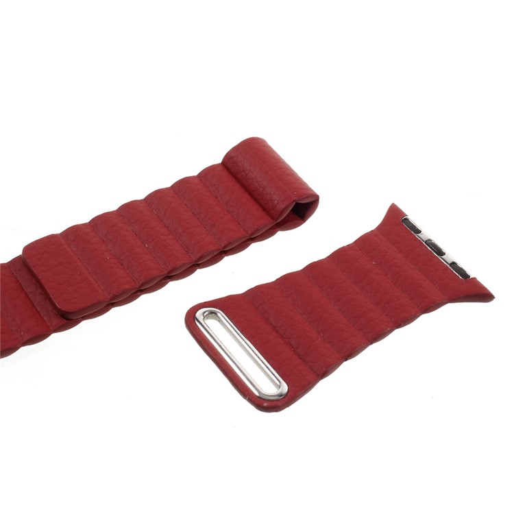 Magnetic Loop PU Leather Replacement Watchband for Apple Watch Series 3 Series 1 Series 2 38mm - Red-2