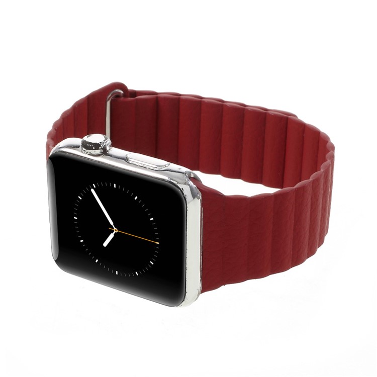 Magnetic Loop PU Leather Replacement Watchband for Apple Watch Series 3 Series 1 Series 2 38mm - Red-6