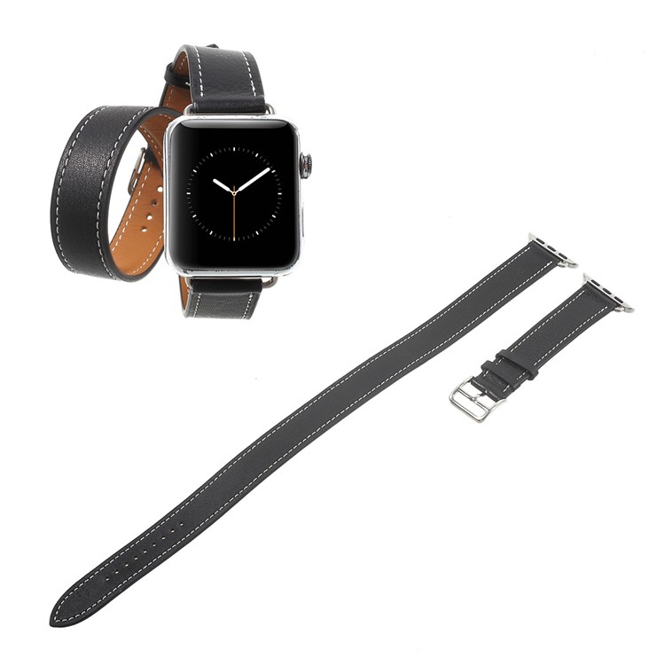 Durable Genuine Leather Watchband for Apple Watch Series 3/2/1 38mm - Black-1