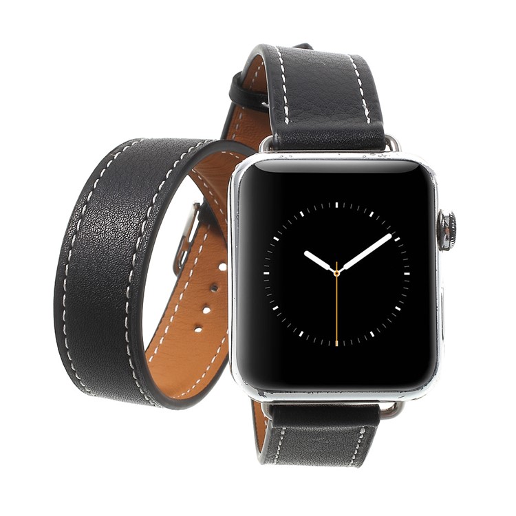 Durable Genuine Leather Watchband for Apple Watch Series 4 44mm / Series 3 / 2 / 1 42mm - Black-2