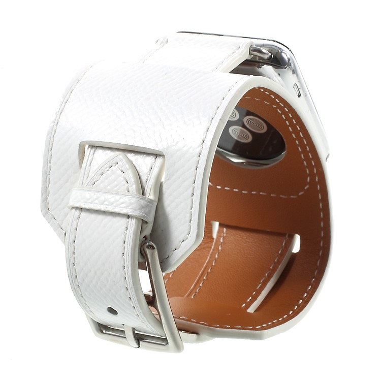 Genuine Leather Cuff Bracelet Watchband Wristband for Apple Watch Series 3 Series 1 Series 2 38mm - White-3