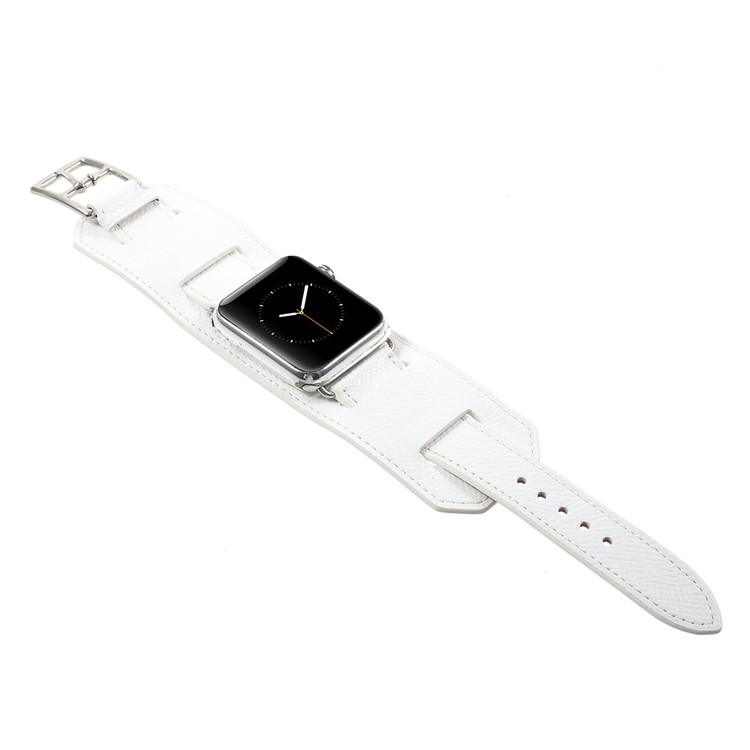 Genuine Leather Cuff Bracelet Watchband Wristband for Apple Watch Series 3 Series 1 Series 2 38mm - White-4