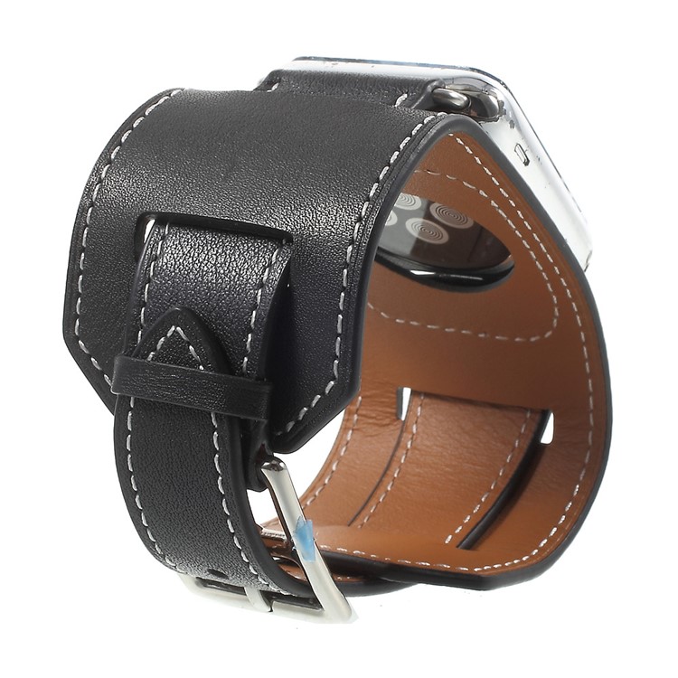 Genuine Leather Watch Band for Apple Watch 42mm Series 3 Series 1 Series 2 - Black-1