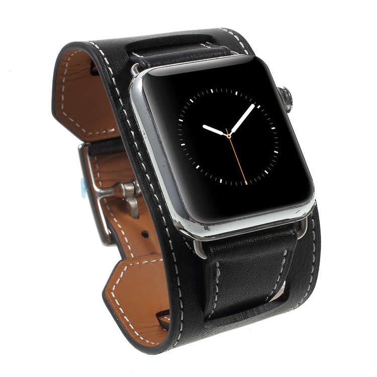 Genuine Leather Watch Band for Apple Watch 42mm Series 3 Series 1 Series 2 - Black-2