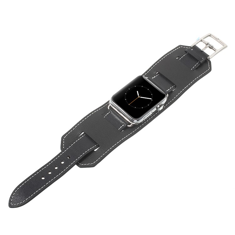 Genuine Leather Watch Band for Apple Watch 42mm Series 3 Series 1 Series 2 - Black-3