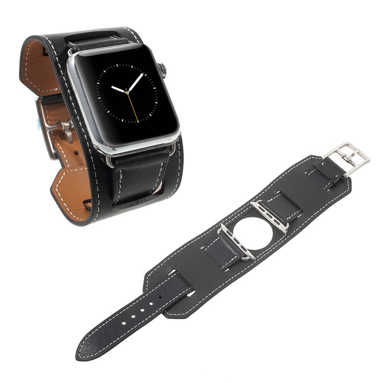 Genuine Leather Watch Band for Apple Watch 42mm Series 3 Series 1 Series 2 - Black-5