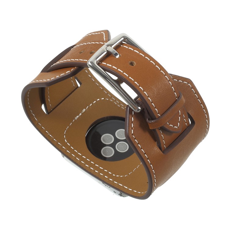 For Apple Watch 42mm Genuine Leather Watchband Strap Series 1 Series 2 Series 3 - Brown-1