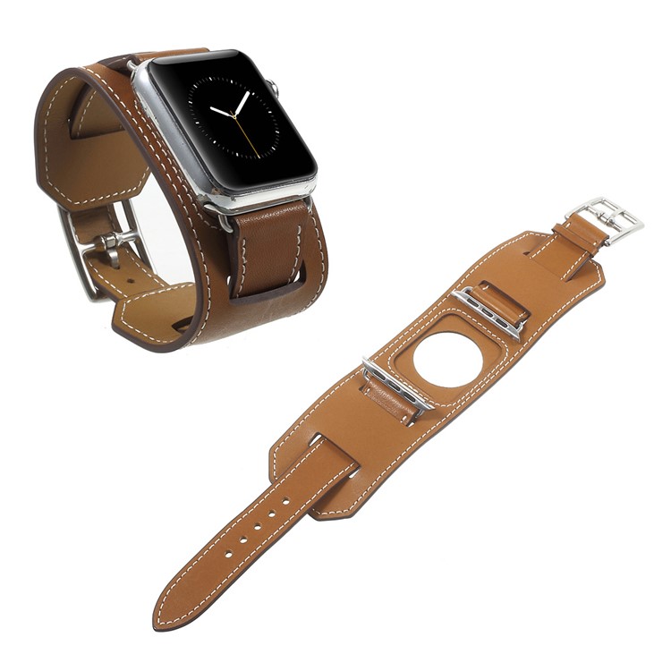 For Apple Watch 42mm Genuine Leather Watchband Strap Series 1 Series 2 Series 3 - Brown-3