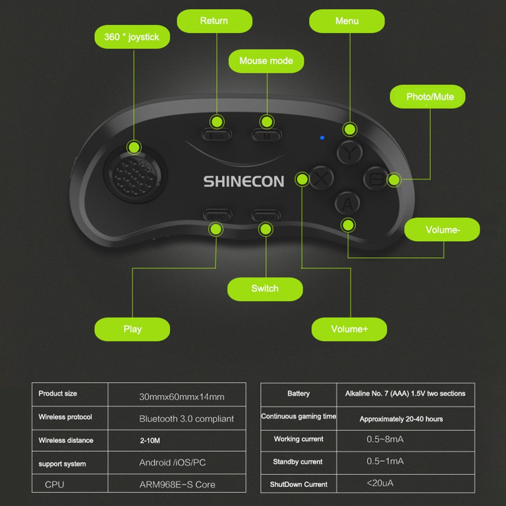 VR Shinecon Bluetooth Remote Control Game Gande Wireless Shutter-7