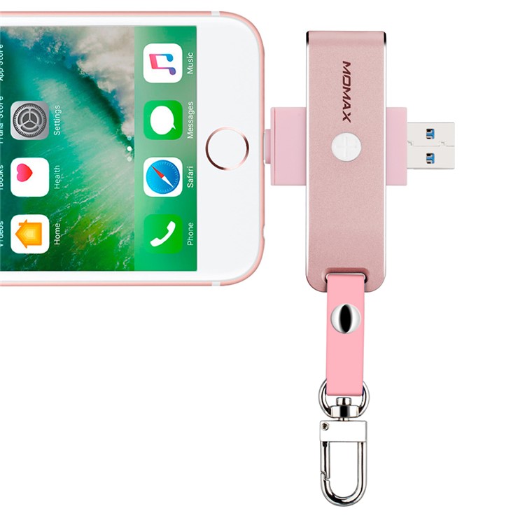 MOMAX Elite MFI Certified Keyring Card Reader with Lightning 8pin & USB 3.0 - Rose Gold Color-6