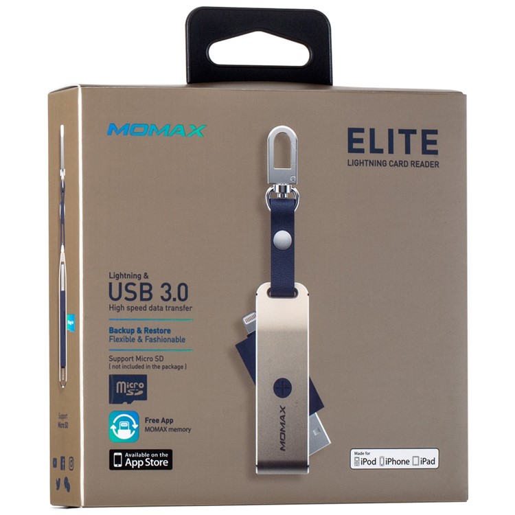 MOMAX Elite USB 3.0 Leitor De Cartões Com 8 Milímetros Com Relâmpago MFI Para Iphone Ipad Computer - Cor De Ouro-8