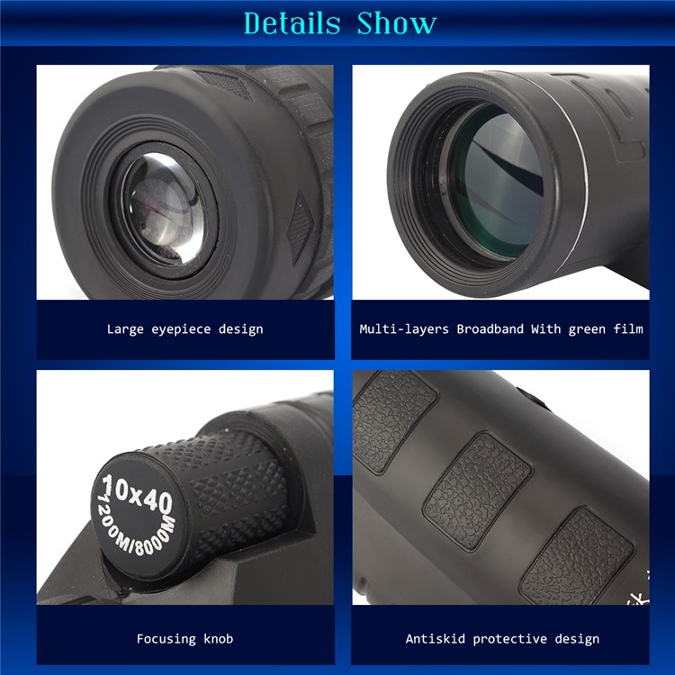 DongChaQiuHao Universal Clip-on 10x40 Hiking Concert Camera Lens Monocular for Smartphone - Black-5
