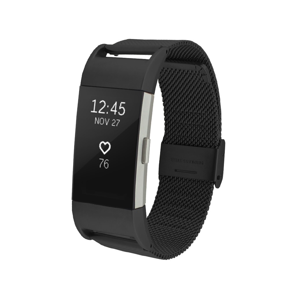 Stainless Stahl Mesh Uhrenarmband für Fitbit Charge 2 - Schwarz-3