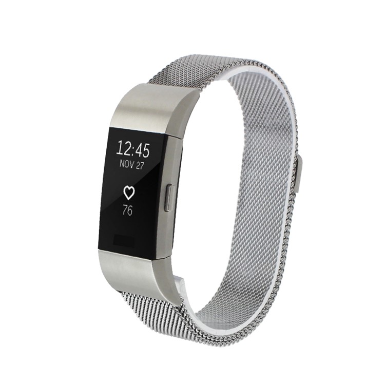 180mm Luxury Milanese Stainless Steel Magnetic Watch Band for Fitbit Charge 2 - Silver Color-4