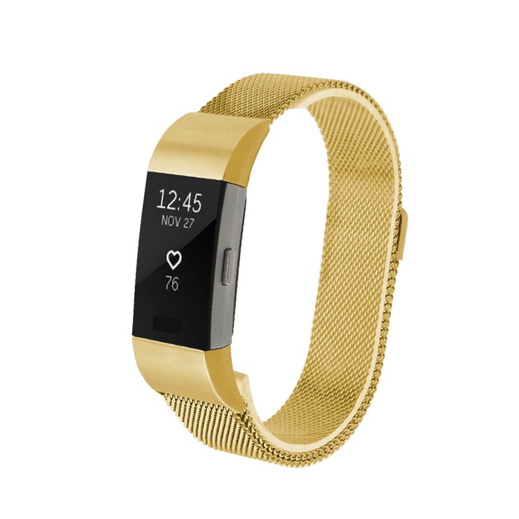 Luxury Milanese Magnetic Stainless Steel Watch Band 180mm for Fitbit Charge 2 - Gold Color-4
