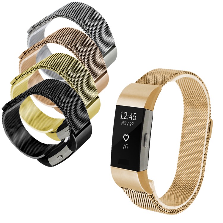 Luxury Milanese Magnetic Stainless Steel Watch Band 180mm for Fitbit Charge 2 - Gold Color-5