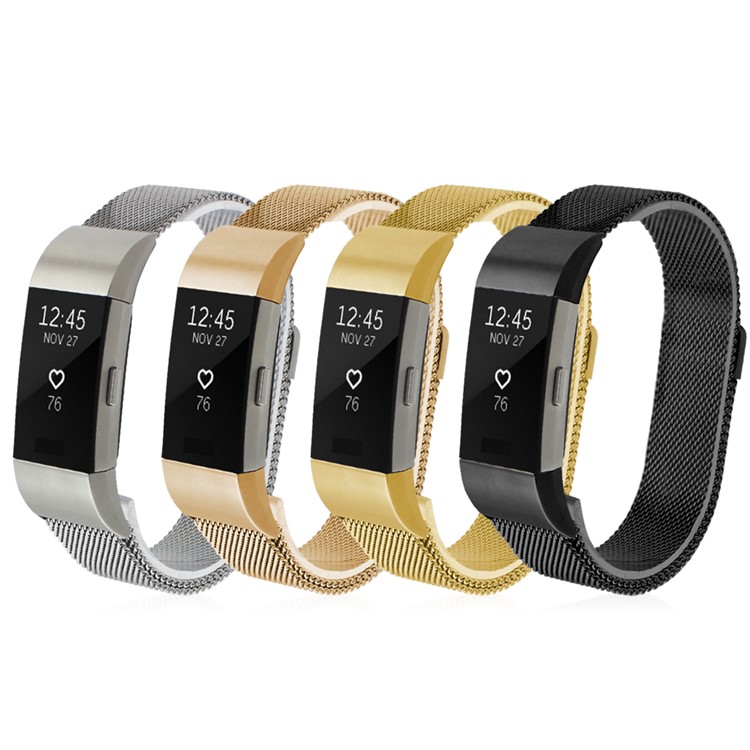 Luxury Milanese Magnetic Stainless Steel Watch Band 180mm for Fitbit Charge 2 - Gold Color-8