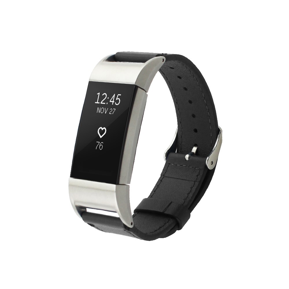 Faixa De Relógio De Couro Genuíno Para Fitbit Charge 2 - Preto-2