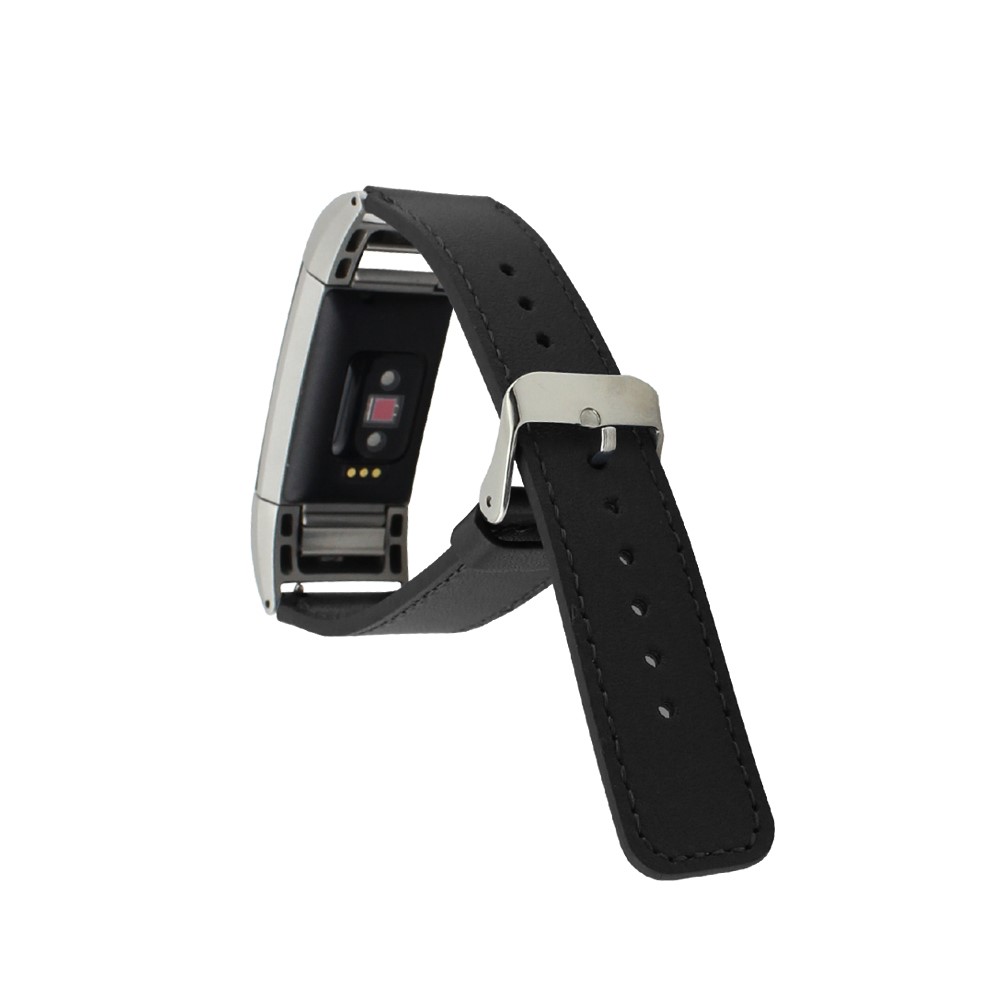 Faixa De Relógio De Couro Genuíno Para Fitbit Charge 2 - Preto-3
