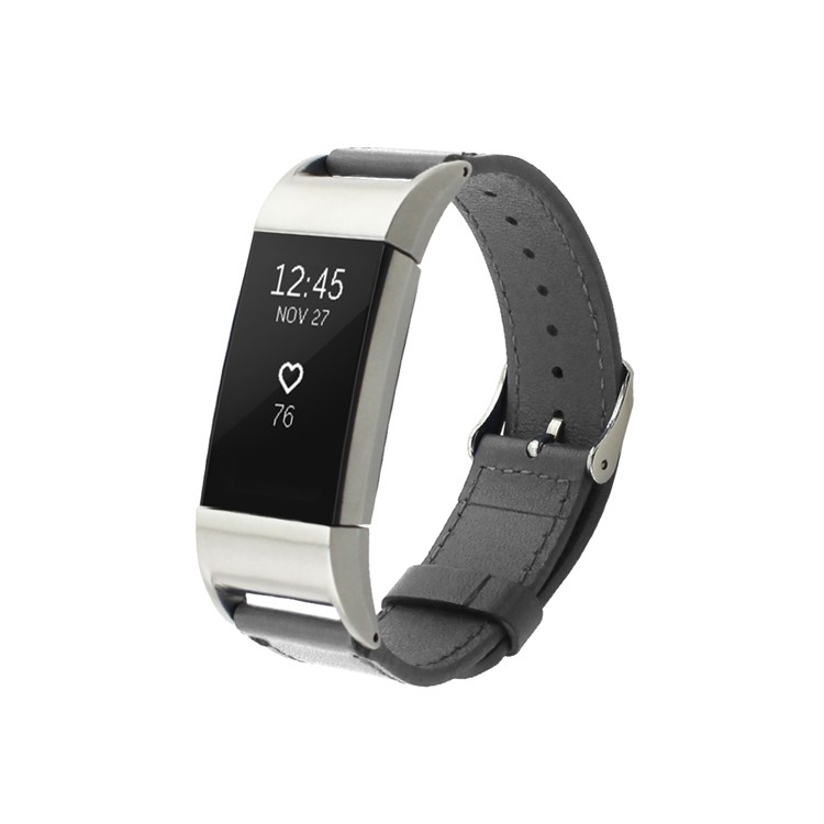 Genuine Leather Wristband for Fitbit Charge 2 - Grey-2