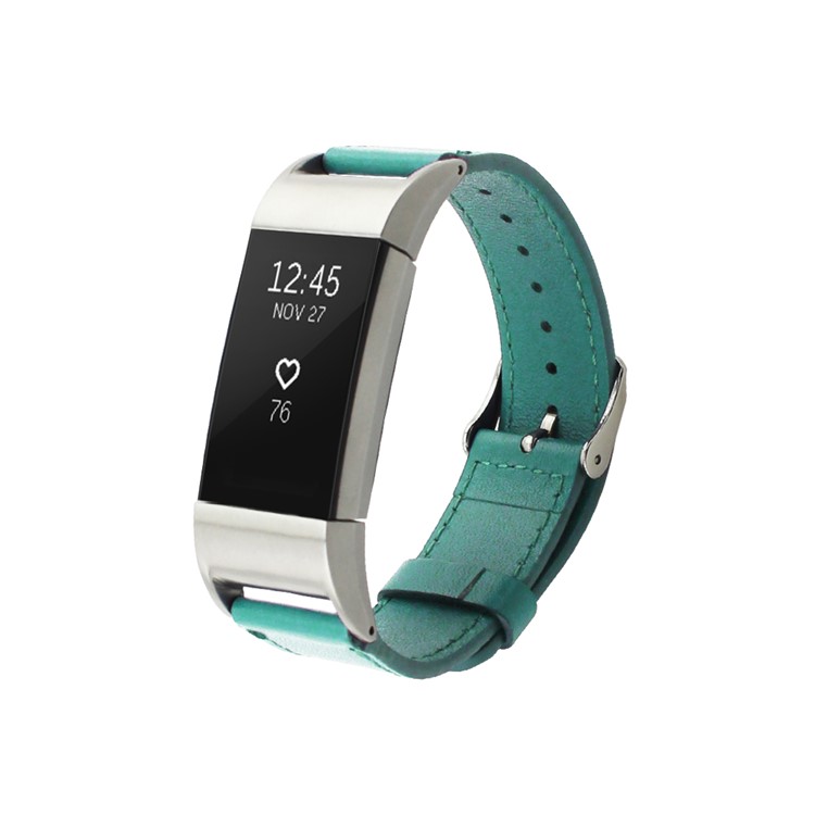 Genuine Leather Watchband Strap for Fitbit Charge 2 - Green-2