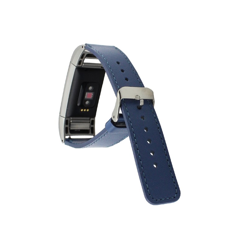 Genuine Leather Wrist Strap for Fitbit Charge 2 - Blue-2
