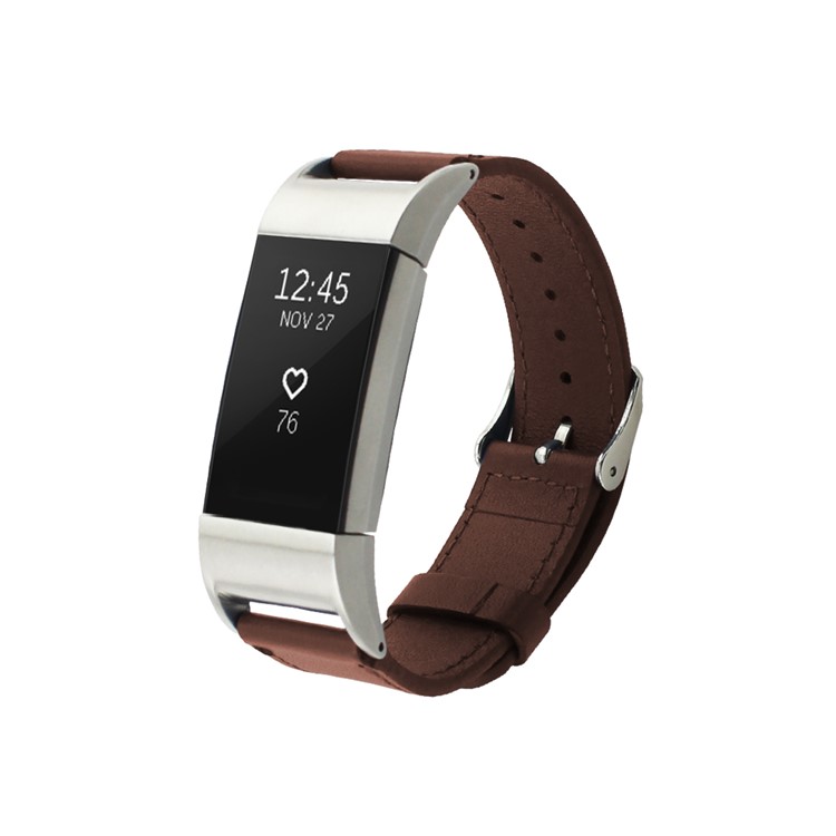 Genuine Leather Wrist Watch Band for Fitbit Charge 2 - Brown-2