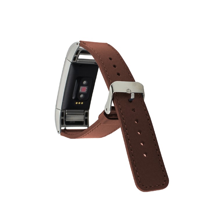 Genuine Leather Wrist Watch Band for Fitbit Charge 2 - Brown-3