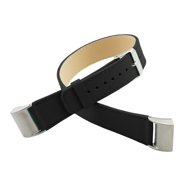Genuine Leather Double Tour Watch Strap Wrist Band Replacement for Fitbit Charge 2 - Black-3