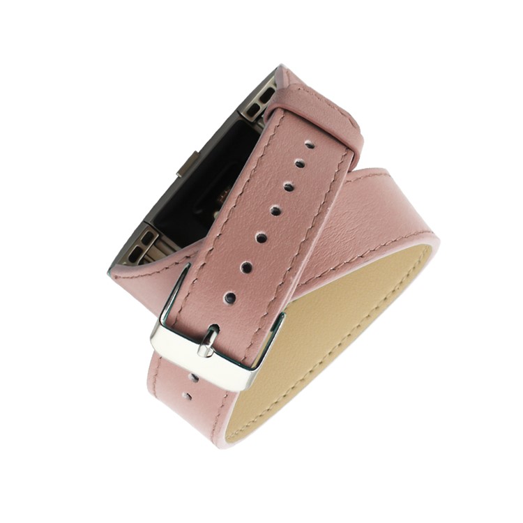 Genuine Leather Double Wrap Watch Strap Wrist Band Replacement for Fitbit Charge 2 - Pink-4