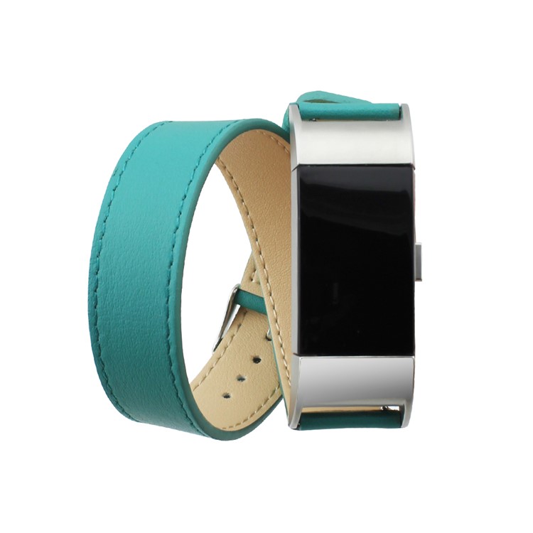 Band Replacement Genuine Leather Double Tour Wrist Band Watch Strap for Fitbit Charge 2 - Green-1