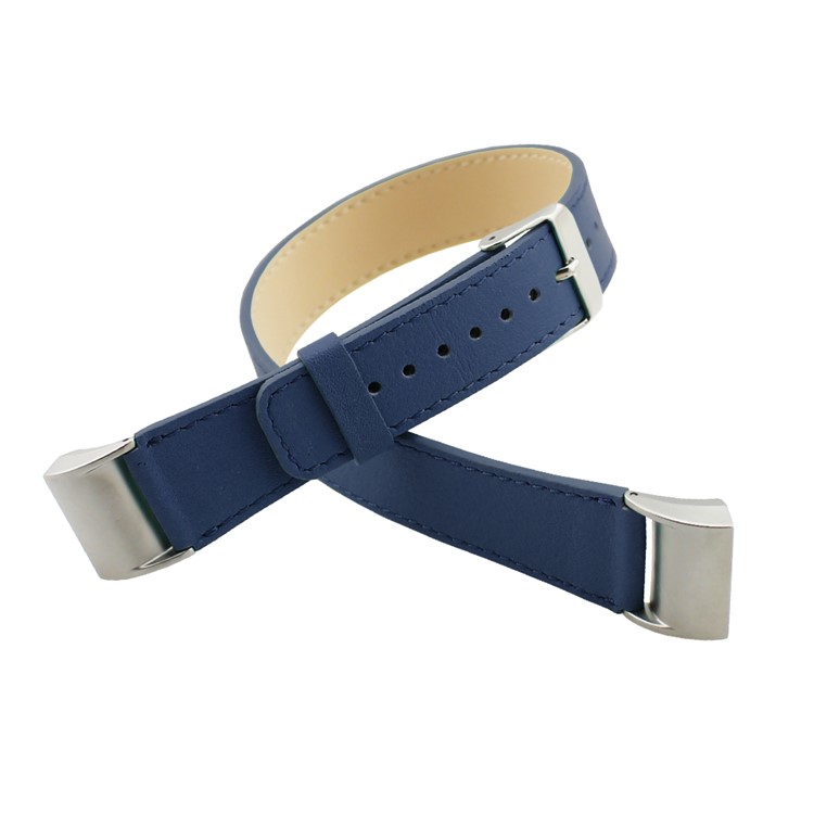 Genuine Leather Double Tour Watch Wristband Strap Replacement for Fitbit Charge 2 - Blue-2