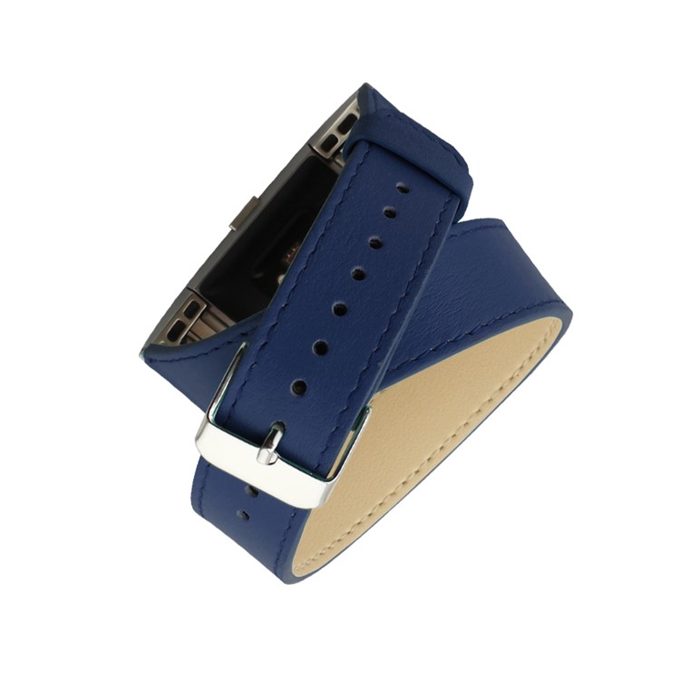 Genuine Leather Double Tour Watch Wristband Strap Replacement for Fitbit Charge 2 - Blue-3