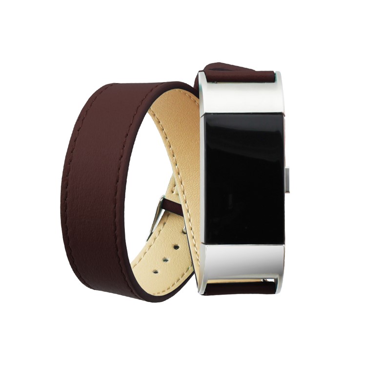 Genuine Leather Double Tour Watch Band Replacement for Fitbit Charge 2 - Brown-1