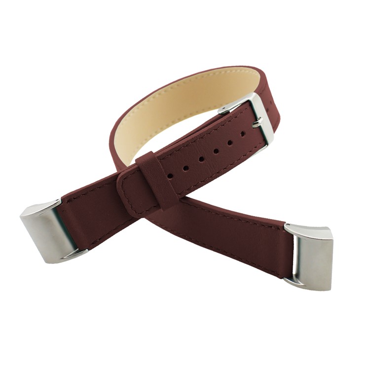 Genuine Leather Double Tour Watch Band Replacement for Fitbit Charge 2 - Brown-3