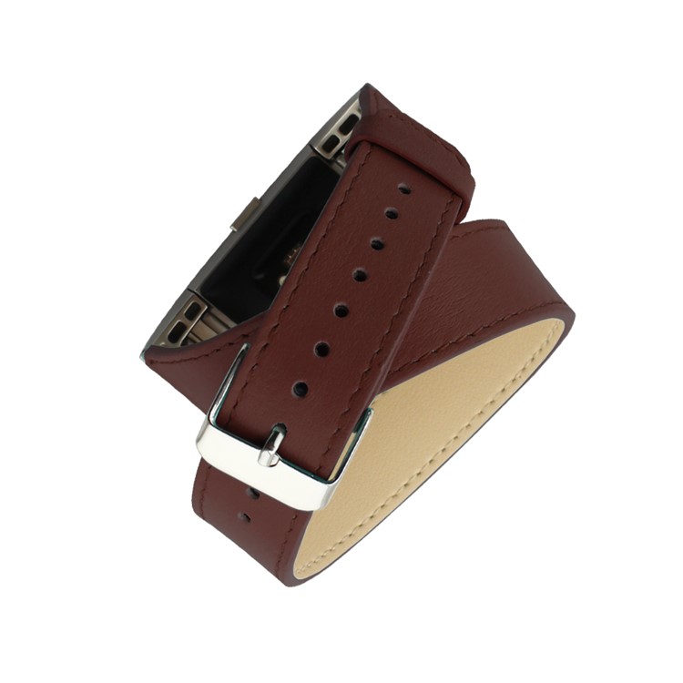 Genuine Leather Double Tour Watch Band Replacement for Fitbit Charge 2 - Brown-4