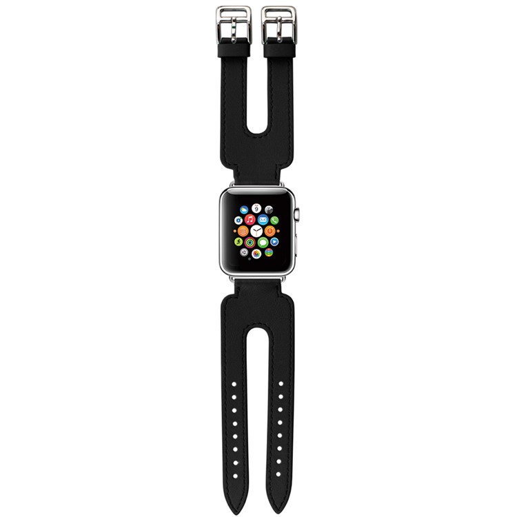 Genuine Leather Double Buckle Cuff Watch Band for Apple Watch 42mm Series 3 / 2 / 1 - Black-2
