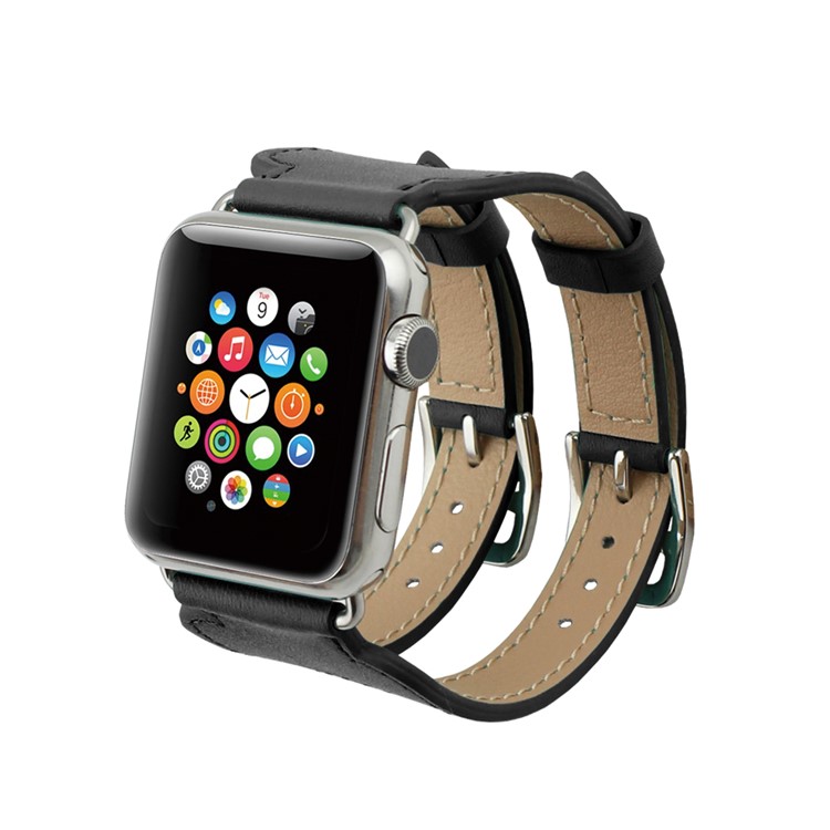 Genuine Leather Double Buckle Cuff Watch Band for Apple Watch 42mm Series 3 / 2 / 1 - Black-4
