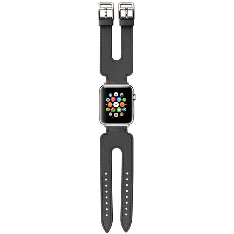 Genuine Leather Dual Buckle Cuff Watch Strap for Apple Watch 42mm Series 3 / 2 / 1 - Grey-2