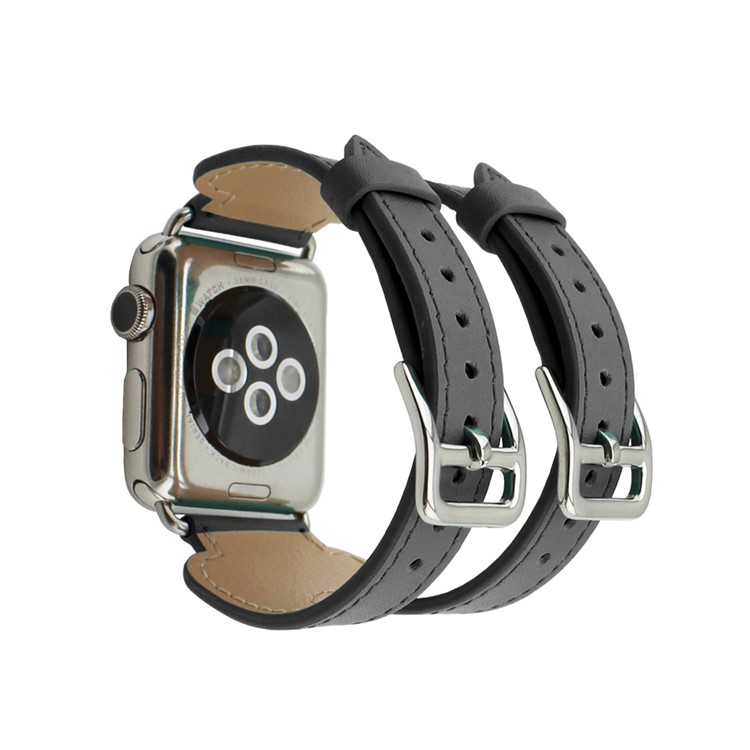 Genuine Leather Dual Buckle Cuff Watch Strap for Apple Watch 42mm Series 3 / 2 / 1 - Grey-3